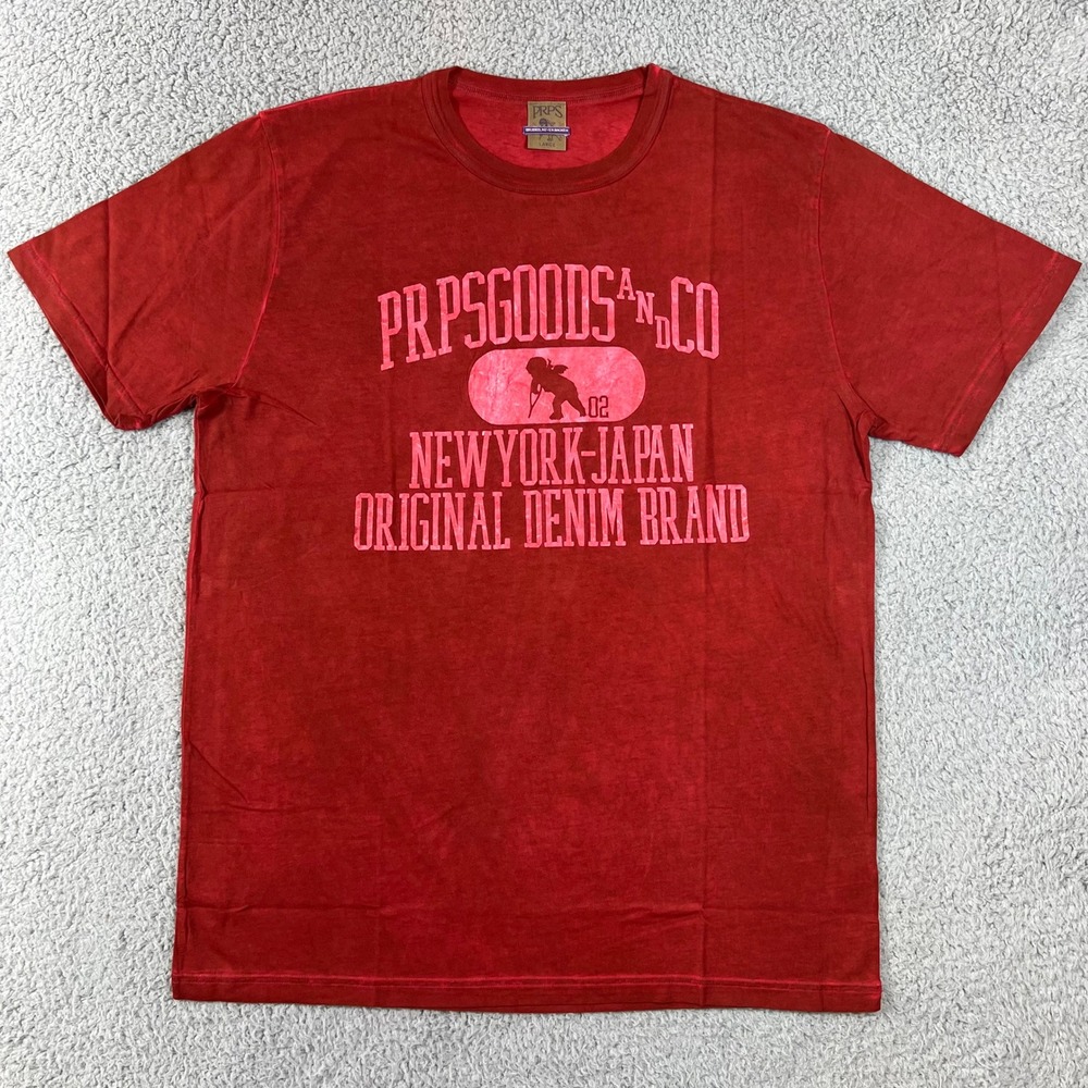 PRPS GOODS&CO Red Graphic T Shirt "New York Japan Original Denim Brand" Men's L - Picture 1 of 11